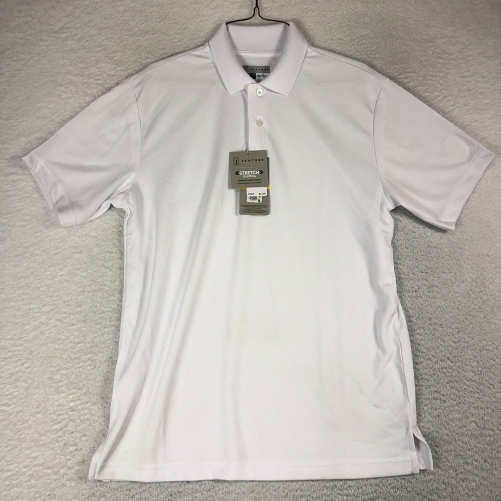 PGA Tour Air Flux Golf Polo Shirt Men Size Small White Short Sleeve UPF 50 NEW